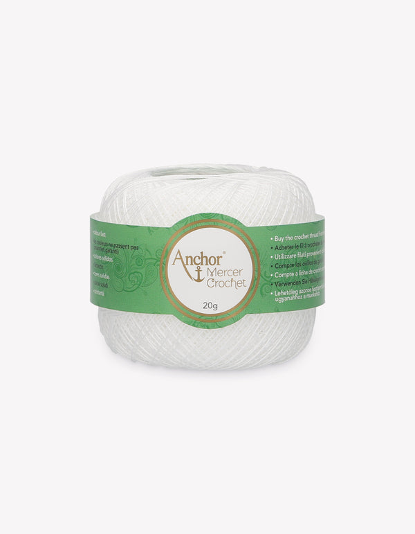 Anchor Mercer 20 Crochet Yarn 6ply 20g Ball - White (7901)