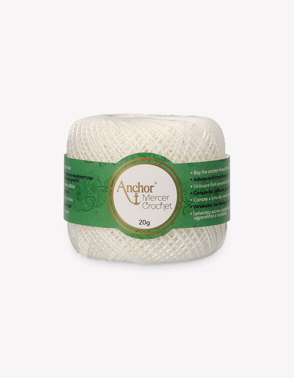Anchor Mercer 40 Crochet Yarn 6ply 20g Ball - White (0002)