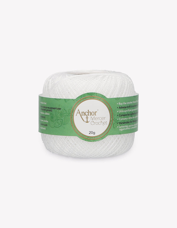 Anchor Mercer 40 Crochet Yarn 6ply 20g Ball - White (7901)