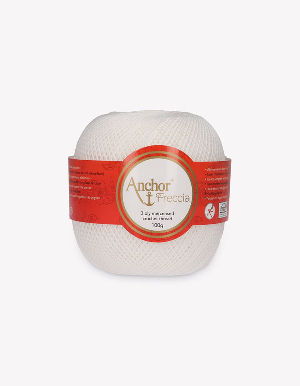 Anchor Freccia 8 Crochet Yarn 3ply 100g Ball - White (7901)