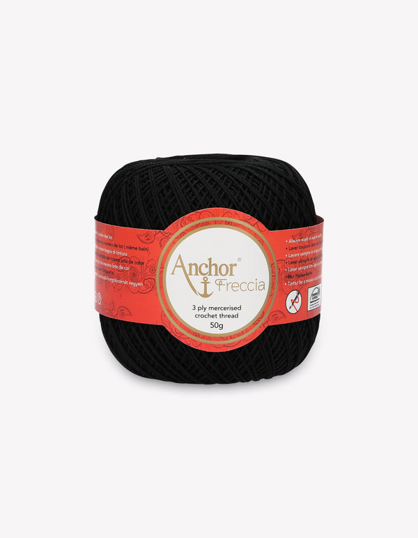 Anchor Freccia 12 Crochet Yarn 3ply 50g Ball - Black (0403)