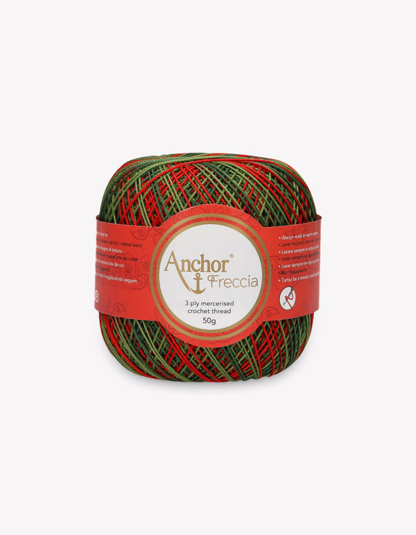 Anchor Freccia 12 Multicolour Crochet Yarn 3ply 50g Ball - Red/Green (9454)