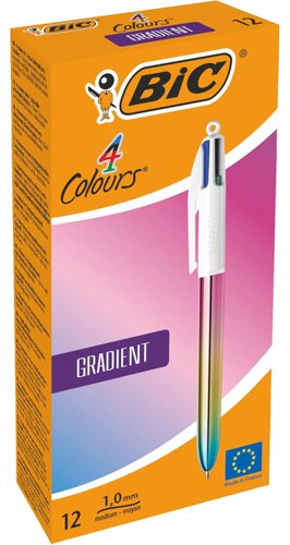 BIC 4 Colours Gradient Ballpoint Pen 1.0mm Tip Multicolour Barrel Black/Blue/Green/Red Ink (12pk)