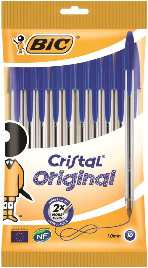 BIC Cristal Original Ballpoint Pen 1.0mm Tip Blue (10pk)