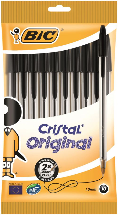 BIC Cristal Original Ballpoint Pen 1.0mm Tip Black (10pk)