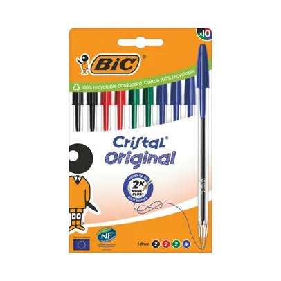 BIC Cristal Original Ballpoint Pen 1.0mm Tip Black/Blue/Green/Red (10pk)