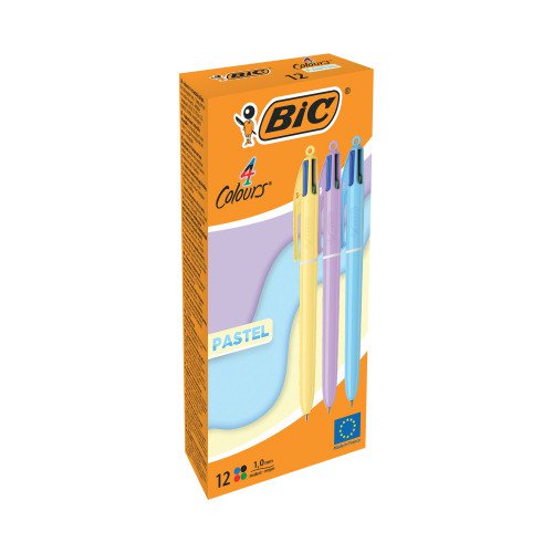 BIC 4 Colours Party Ballpoint Pen Pastel Colours Barrel 1.0mm Tip Black/Blue/Green/Red Ink (12pk)