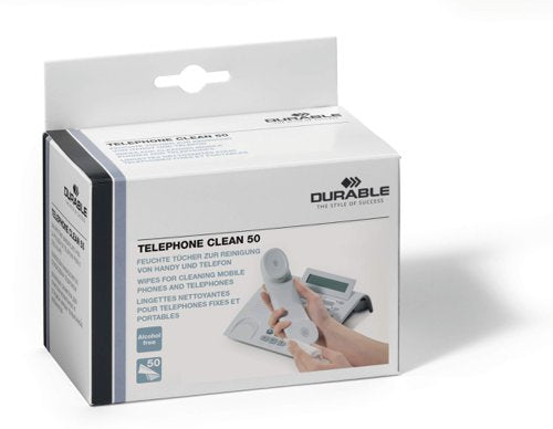 Durable TELEPHONECLEAN Telephone Cleaning Wipes Biodegradable Individually Wrapped (50pk)