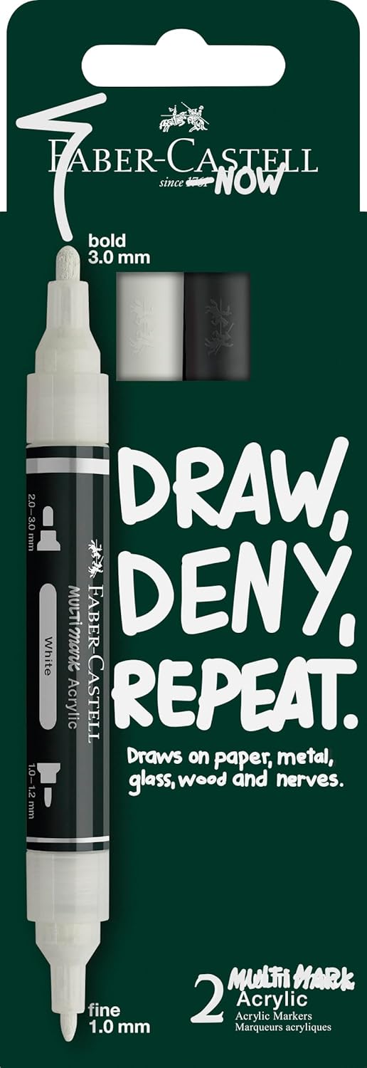 Faber-Castell Multimark Acrylic Dual Marker Black & White (2pc)