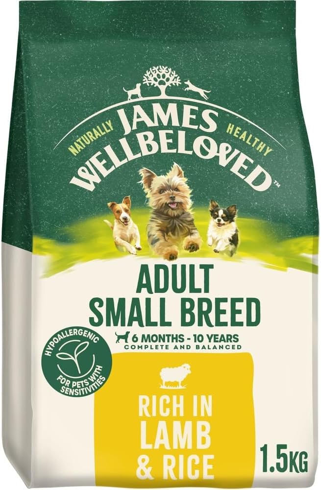 James Wellbeloved Adult Small Breed Dog Food - Lamb & Rice Kibble 1.5kg Bag