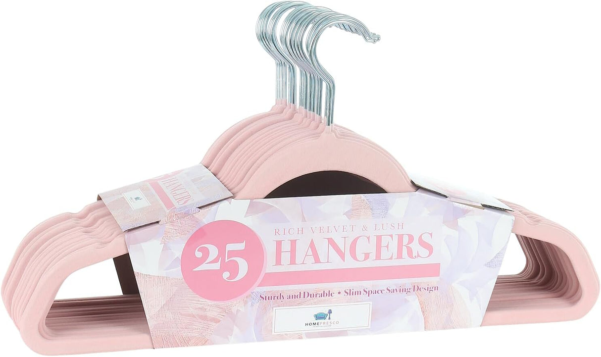 Velvet Covered Slimline Clothes Hangers Pink (25pk)