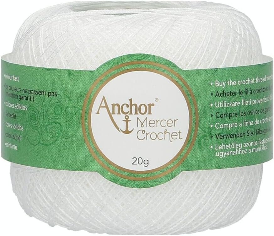 Anchor Mercer 80 Crochet Yarn 6ply 20g Ball - White (0002)