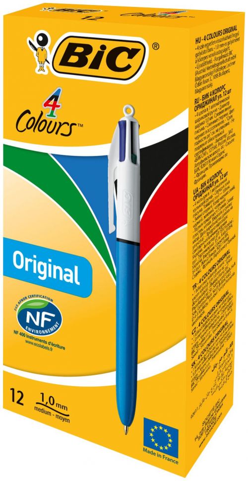 BIC 4 Colours Original Ballpoint Pen 1mm Tip Blue/White Barrel Black/Blue/Green/Red Ink (12pk)