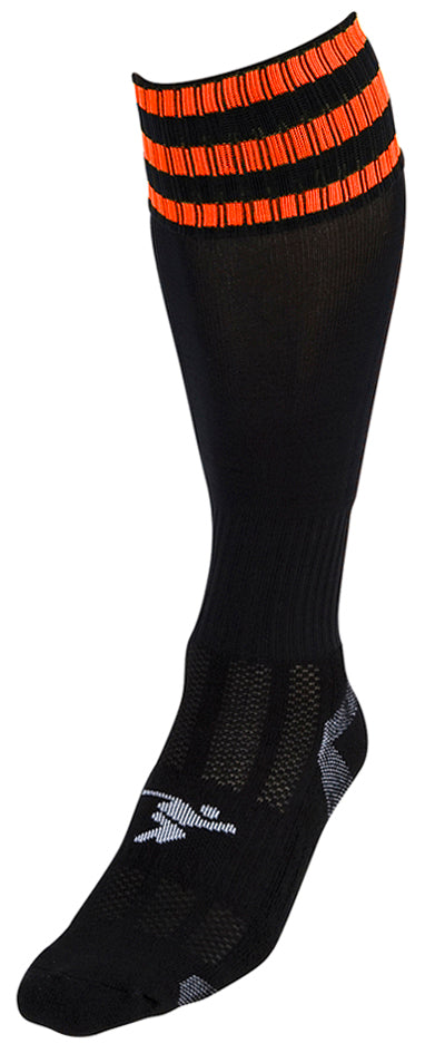 Precision 3 Stripe Pro Football Socks Junior - Black/Tangerine (UK J12-2)