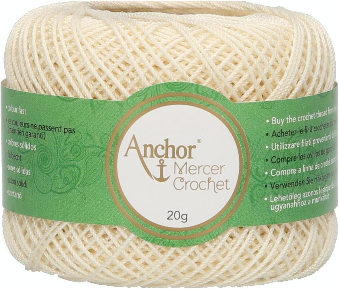 Anchor Mercer 80 Crochet Yarn 6ply 20g Ball - Cream (0926)