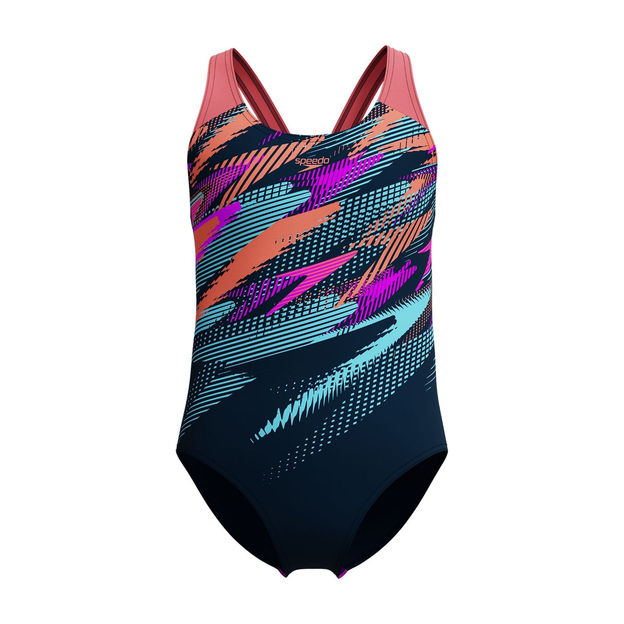 Speedo Digital Placement Splashback Junior Girls Swimsuit Coral Sands (7-8yrs)