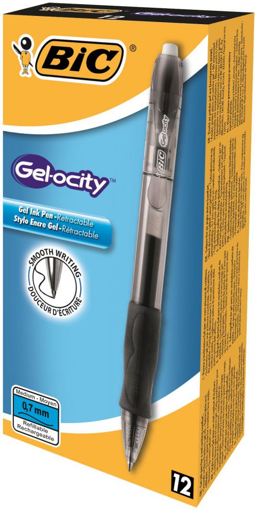 BIC Gelocity Grip Retractable Gel Rollerball Pen 0.7mm Tip Black (12pk)