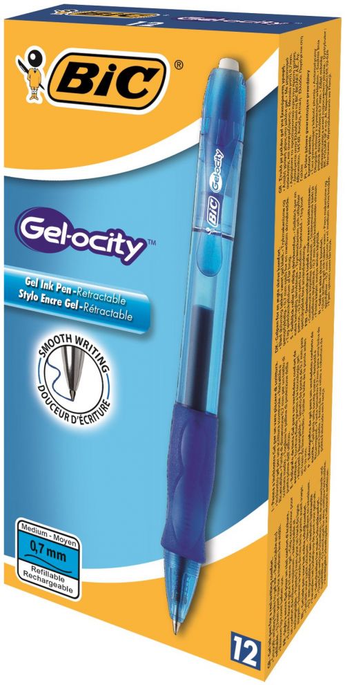BIC Gelocity Grip Retractable Gel Rollerball Pen 0.7mm Tip Blue (12pk)