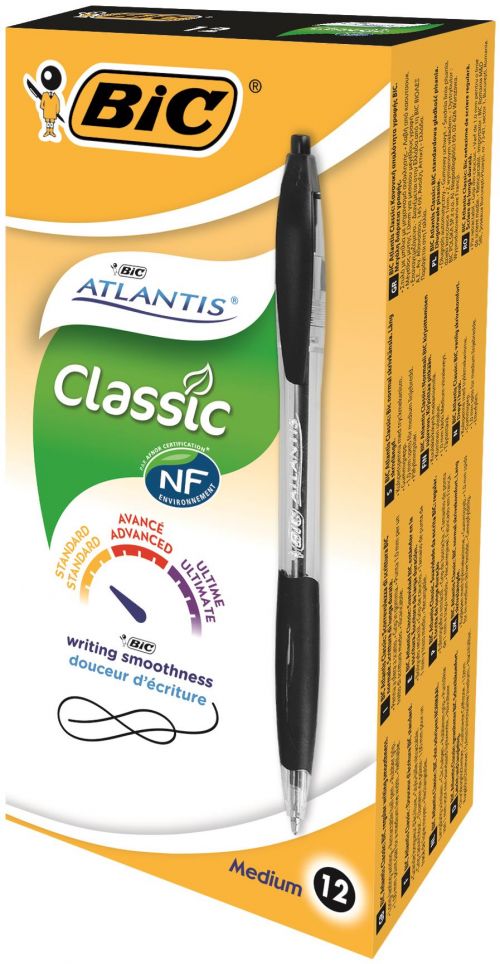 BIC Atlantis Retractable Ballpoint Pen 1.0mm Tip Black (12pk)
