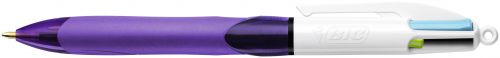 BIC 4 Colours Grip Fashion Ballpoint Pen 1.0mm Tip Purple/White Barrel Lime Green/Pink/Purple/Turquoise Ink (12pk)