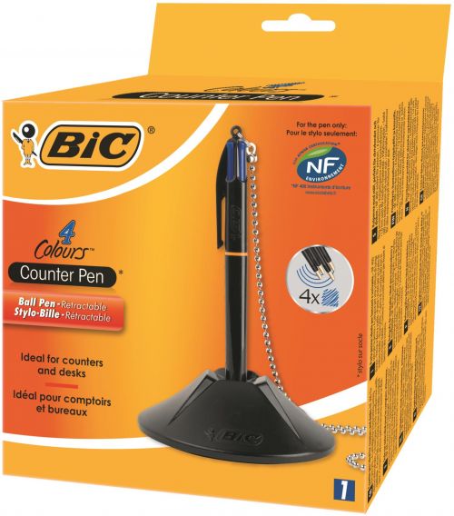 BIC 4 Colours Balllpoint Desk Pen 1.0mm Tip Black Barrel Blue Ink (1pk)