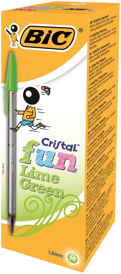 BIC Cristal Fun Ballpoint Pen 1.6mm Tip Lime Green (20pk)