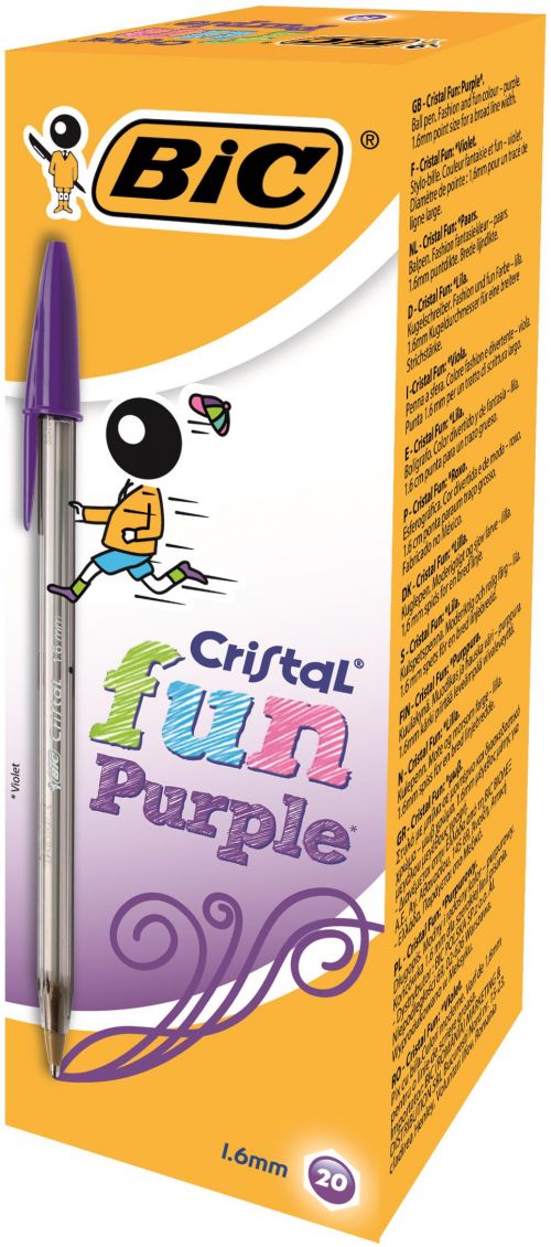 BIC Cristal Fun Ballpoint Pen 1.6mm Tip Purple (20pk)