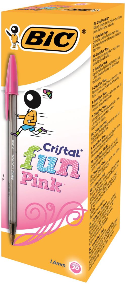 BIC Cristal Fun Ballpoint Pen 1.6mm Tip Pink (20pk)