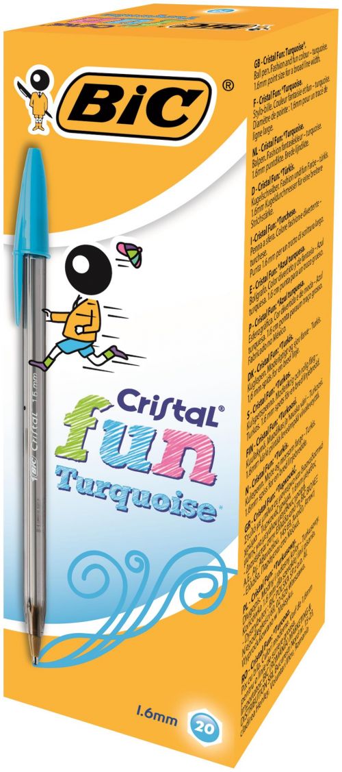 BIC Cristal Fun Ballpoint Pen 1.6mm Tip Turquoise (20pk)