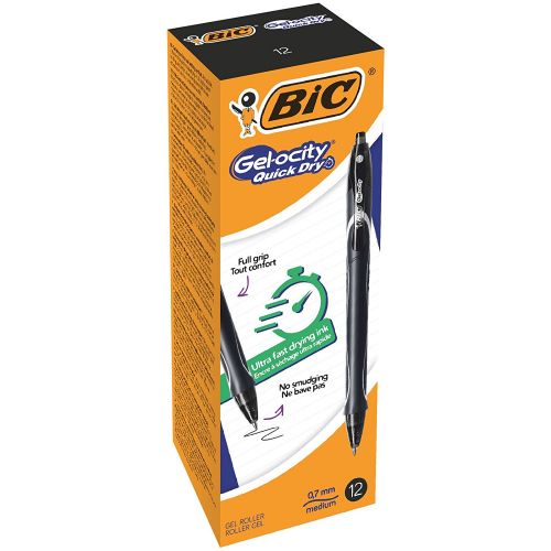 BIC Gelocity Quick Dry Gel Retractable Rollerball Pen 0.7mm Tip Black (12pk)
