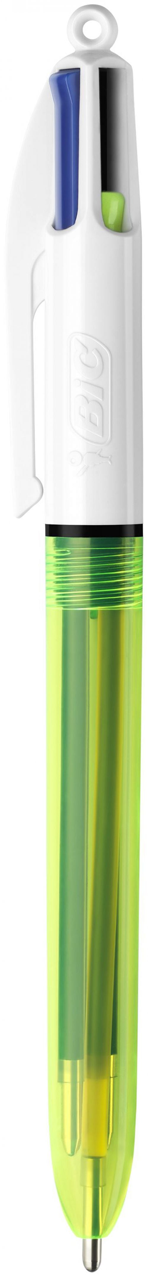 BIC 4 Colours Fluo Ballpoint Pen & Highlighter 1.0mm/1.6mm Tip Yellow/White Barrel Black/Blue/Red/Yellow Ink (12pk)