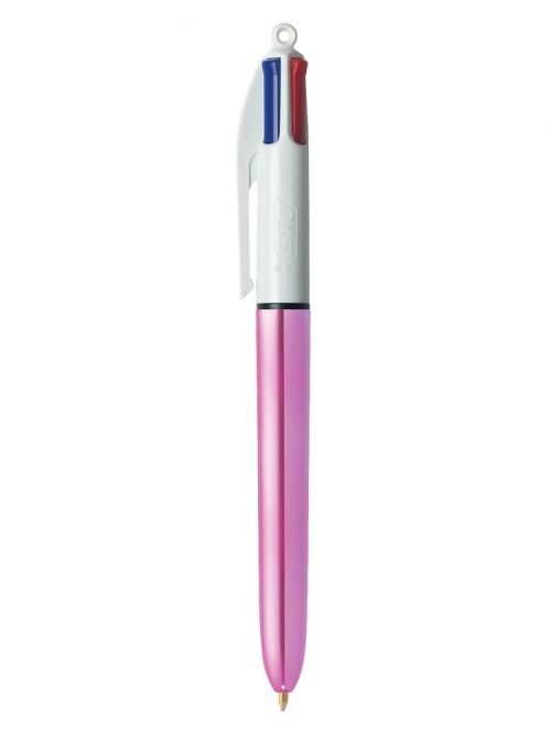BIC 4 Colours Shine Ballpoint Pen 1.0mm Tip Pink Barrel Black/Blue/Green/Red Ink (12pk)