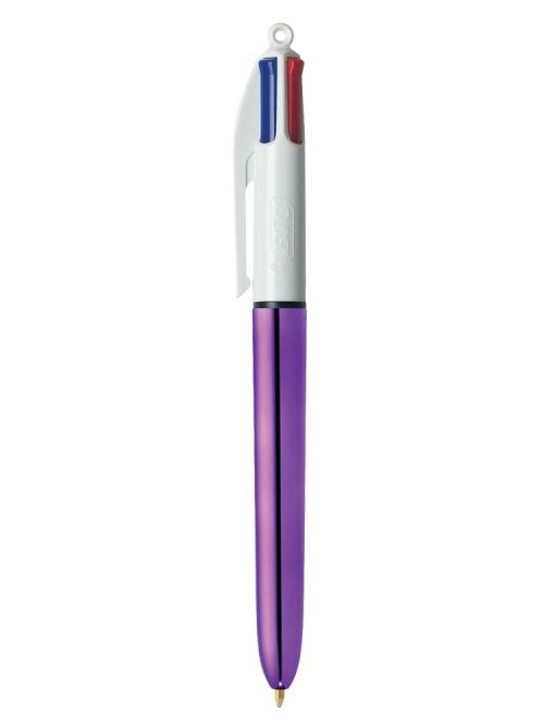 BIC 4 Colours Shine Ballpoint Pen 1.0mm Tip Purple Barrel Black/Blue/Green/Red Ink (12pk)