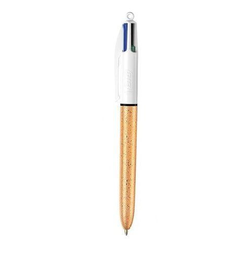 BIC 4 Colours Party Ballpoint Pen Champagne Barrel 1.0mm Tip Black/Blue/Green/Red Ink (12pk)
