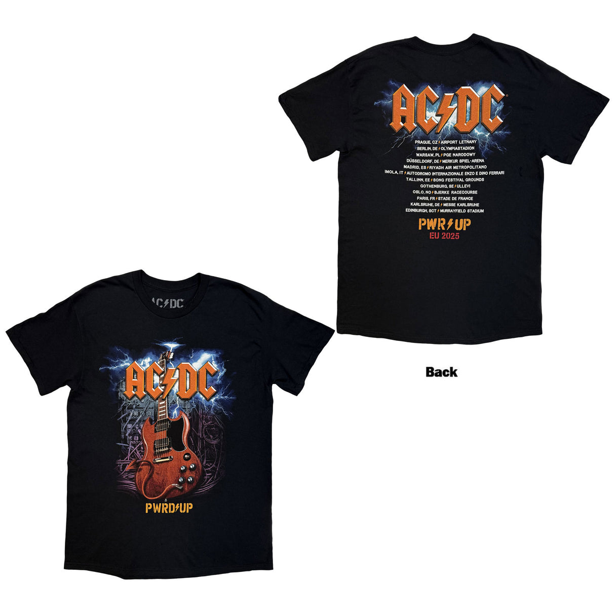 AC/DC Unisex T-Shirt Guitar EU Tour '25 (Back Print & Ex-Tour) Black (M)