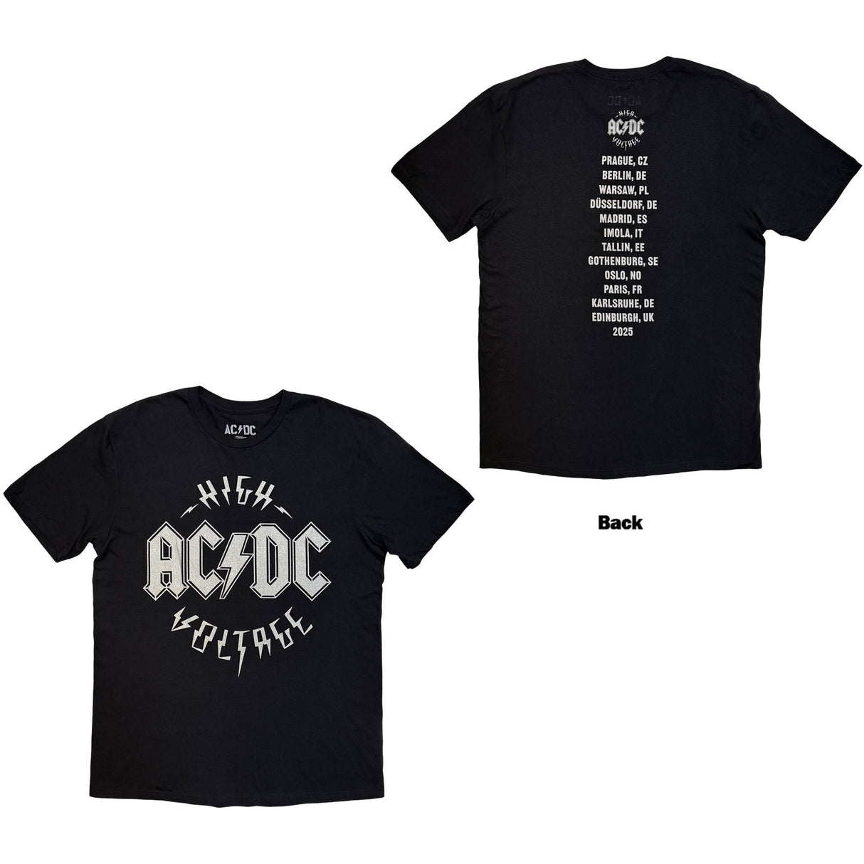 AC/DC Unisex T-Shirt Silver High Voltage EU Tour '25 (Back Print) Black (L)