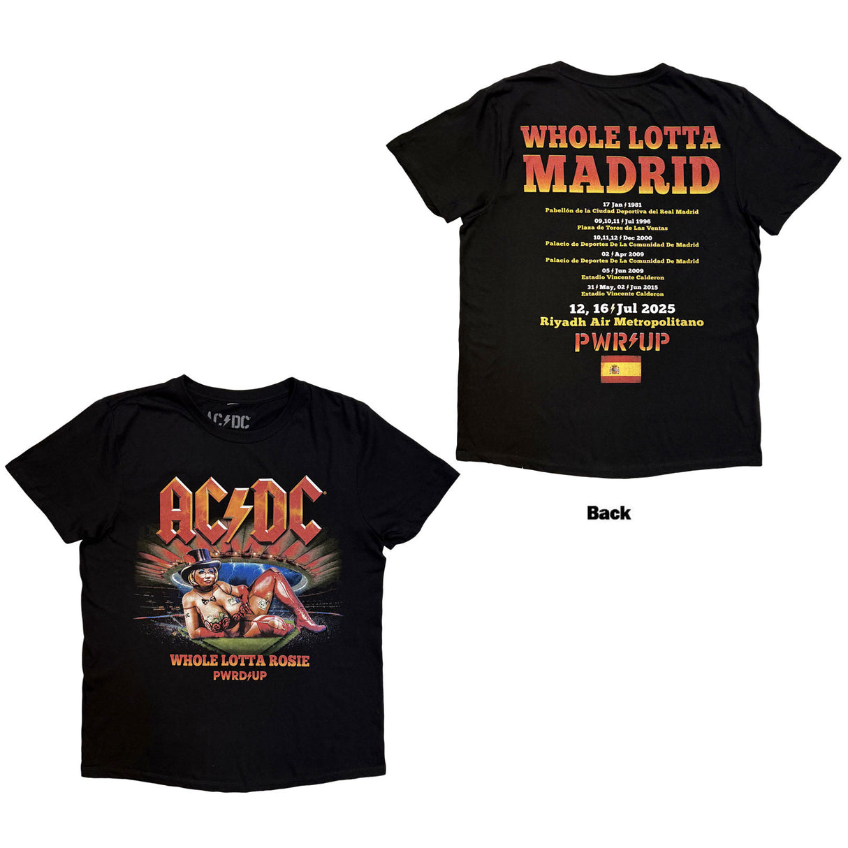 AC/DC Unisex T-Shirt Whole Lotta Madrid EU Tour '25 (Back Print) Black (XL)