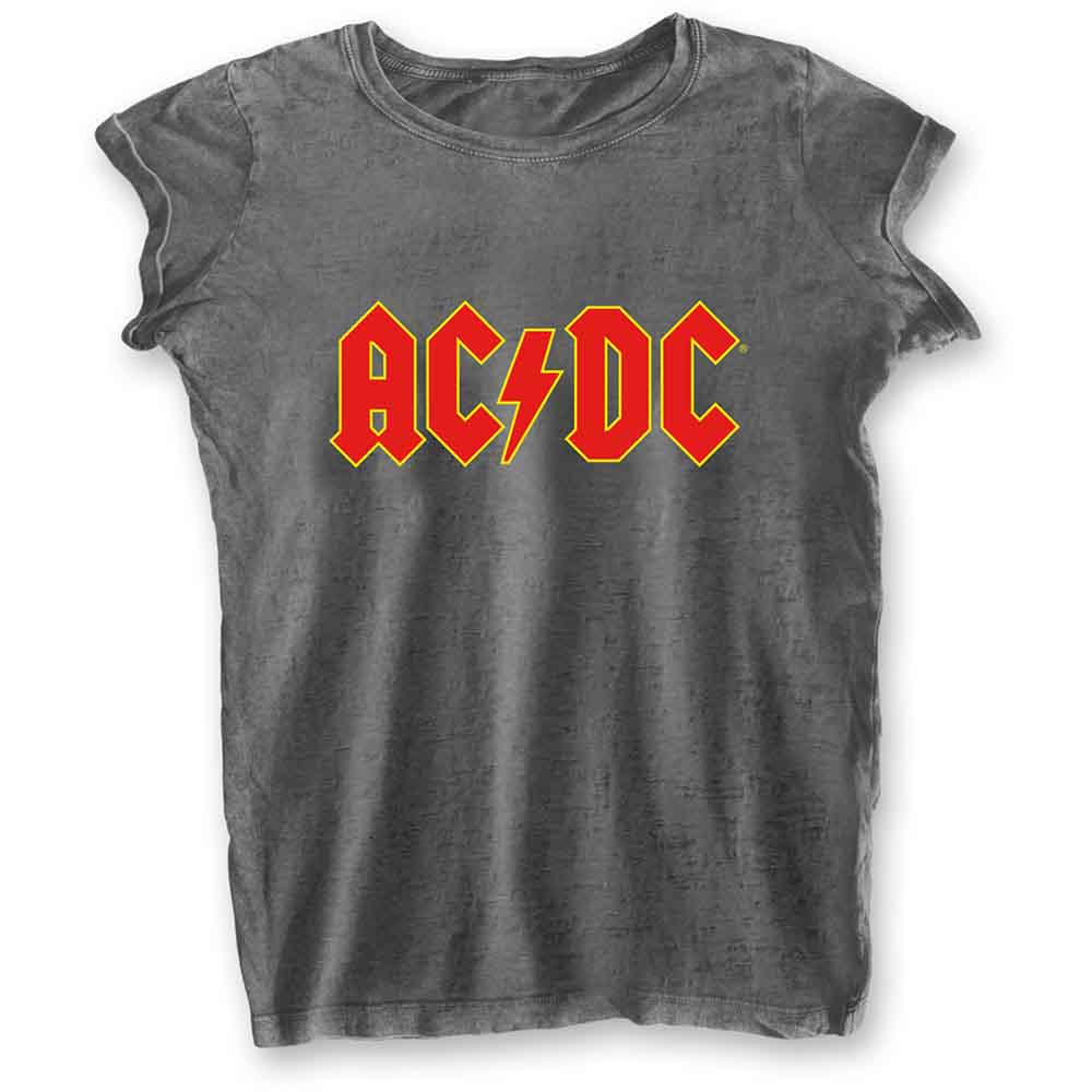 AC/DC Ladies T-Shirt Logo (Burn Out) Grey (XL)