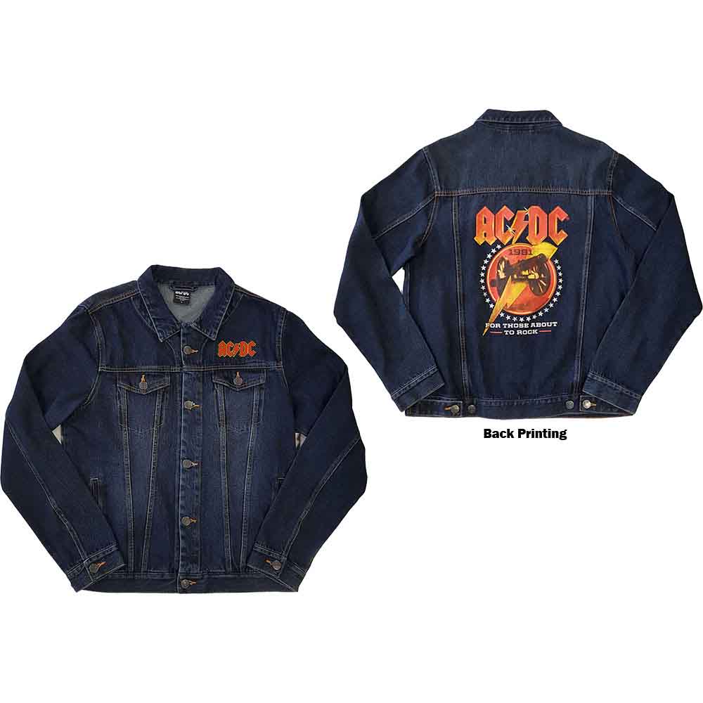 AC/DC Unisex Denim Jacket About To Rock (Back Print) Blue (XL)