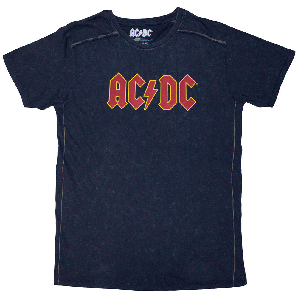 AC/DC Unisex T-Shirt (Snow Wash) Logo Navy Blue (S)
