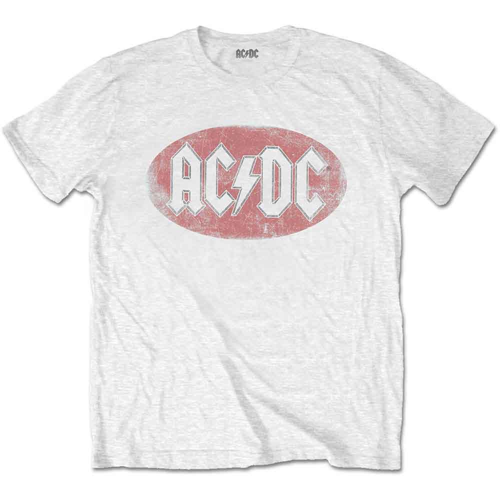 AC/DC Unisex T-Shirt Oval Logo Vintage White (L)