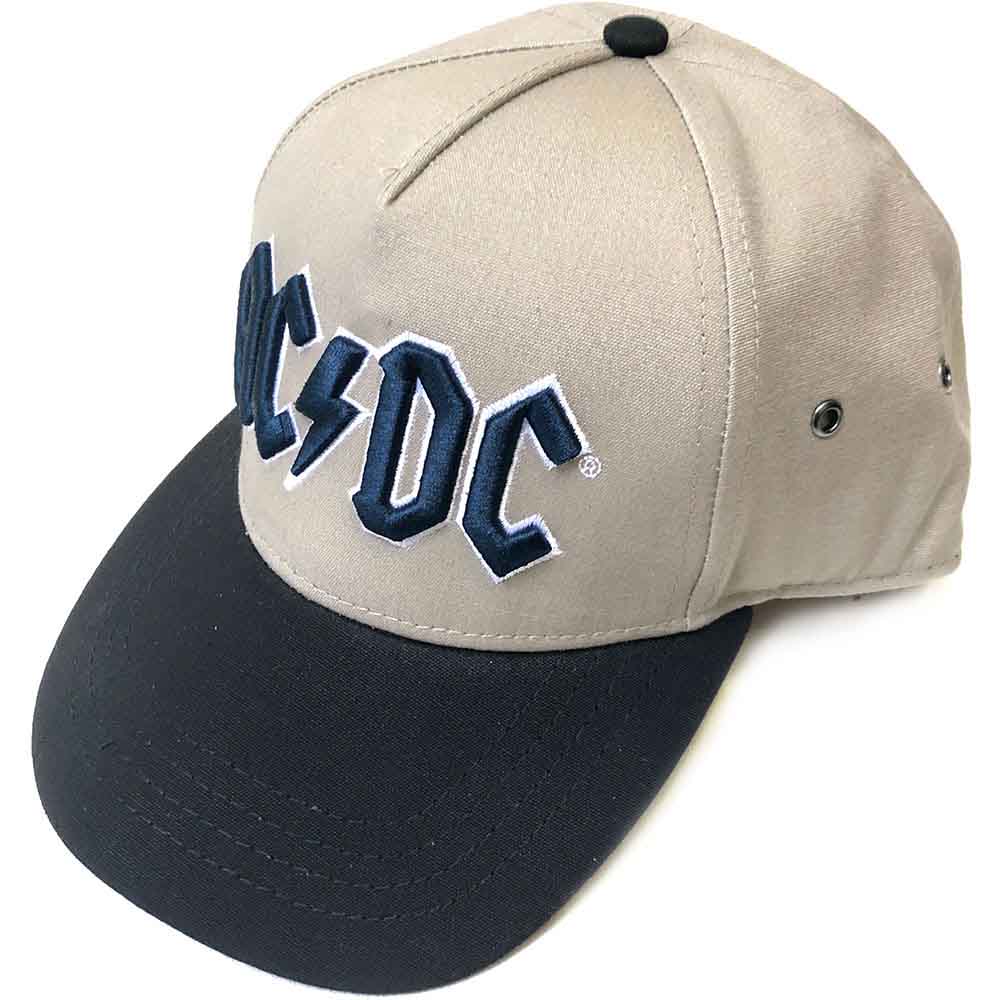 AC/DC Unisex Snapback Baseball Cap: Navy Logo Sand/Black