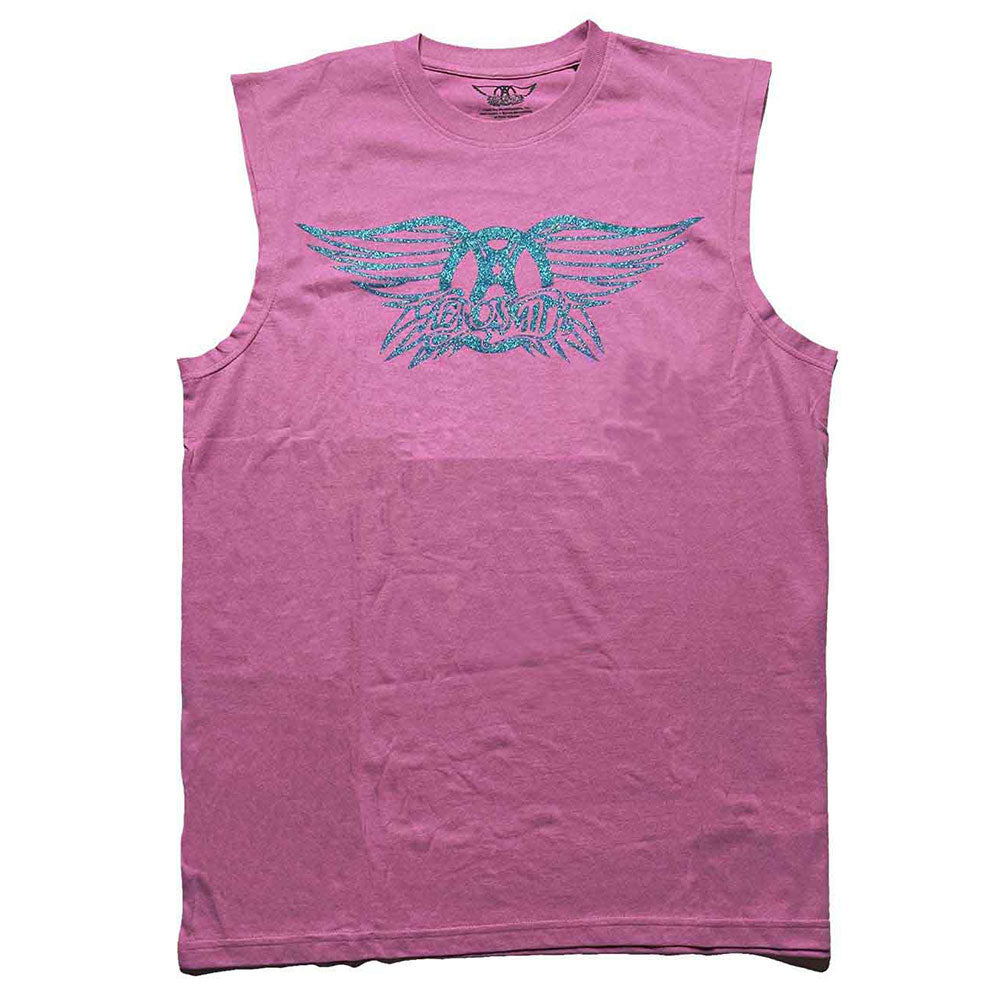 Aerosmith Unisex Vest T-Shirt Glitter Logo (Embellished) Pink (S)
