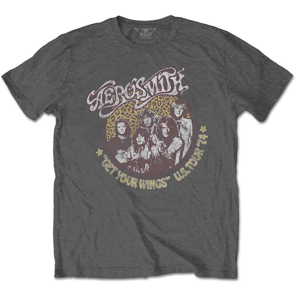 Aerosmith Unisex T-Shirt Cheetah Print Grey (L)