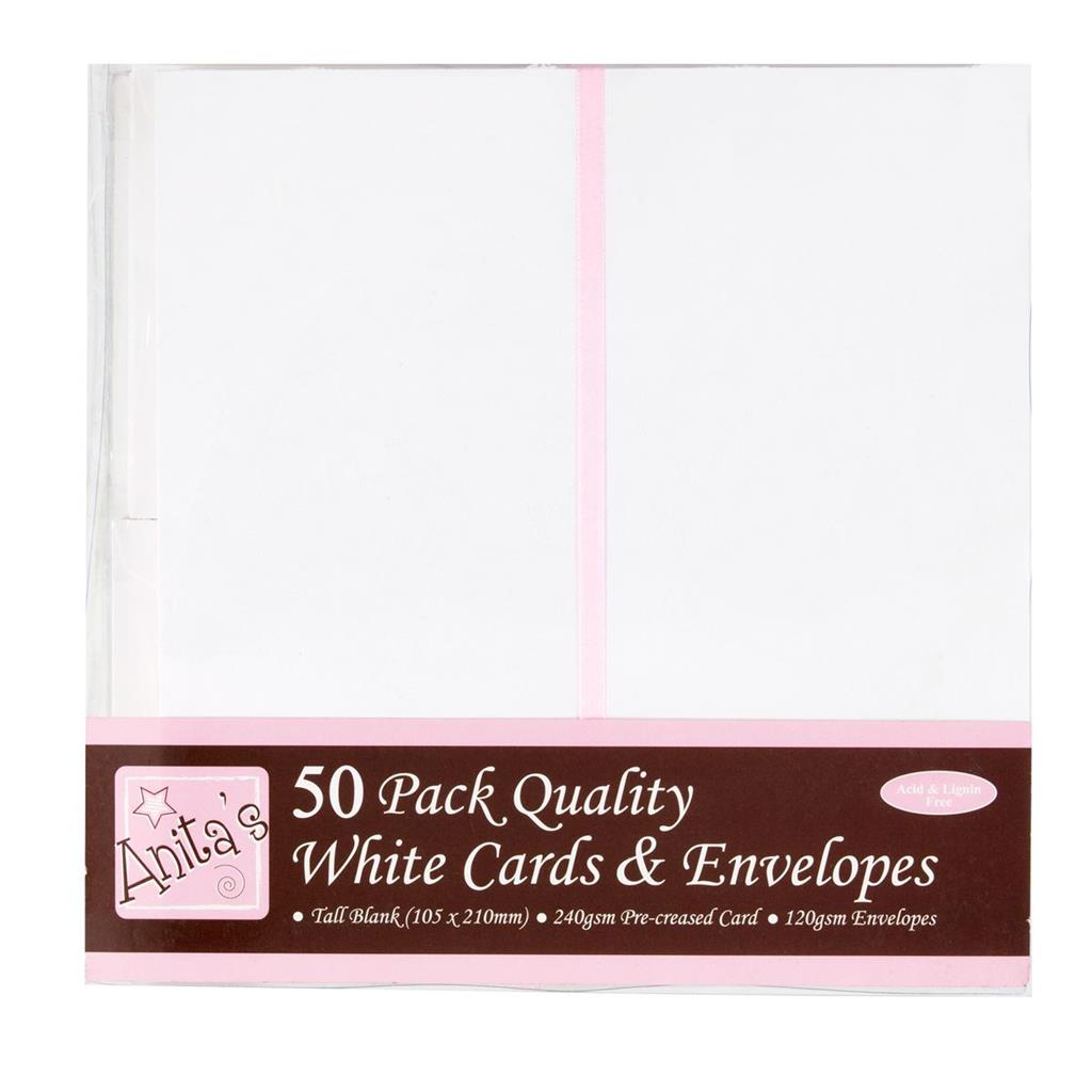 Anita's Cards & Envelopes Tall 10.5cm x 21cm 240gsm White (50pk)