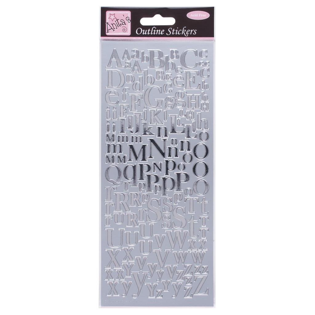 Anita's Outline Stickers - Mixed Serif Alphabets Silver