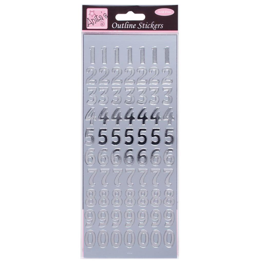 Anita's Outline Stickers - Large Numbers Silver