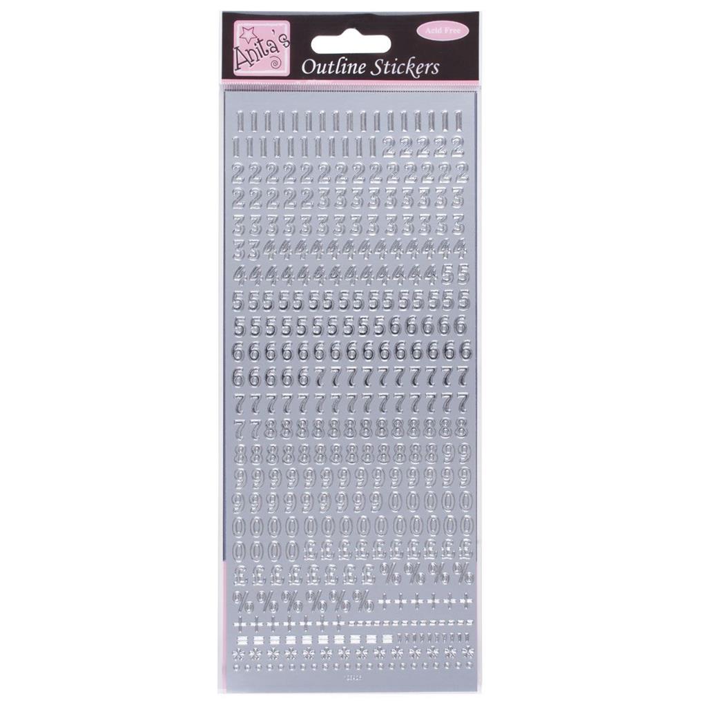 Anita's Outline Stickers - Small Numbers Silver