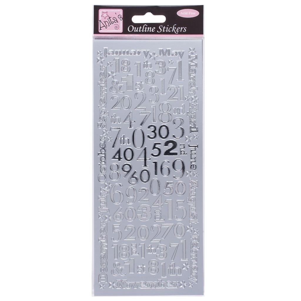 Anita's Outline Stickers - Months & Numbers Silver