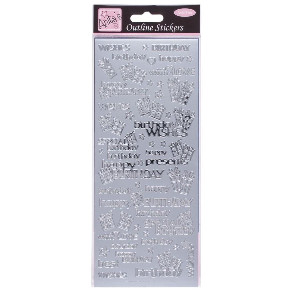 Anita's Outline Stickers - Special Birthday Wishes Silver